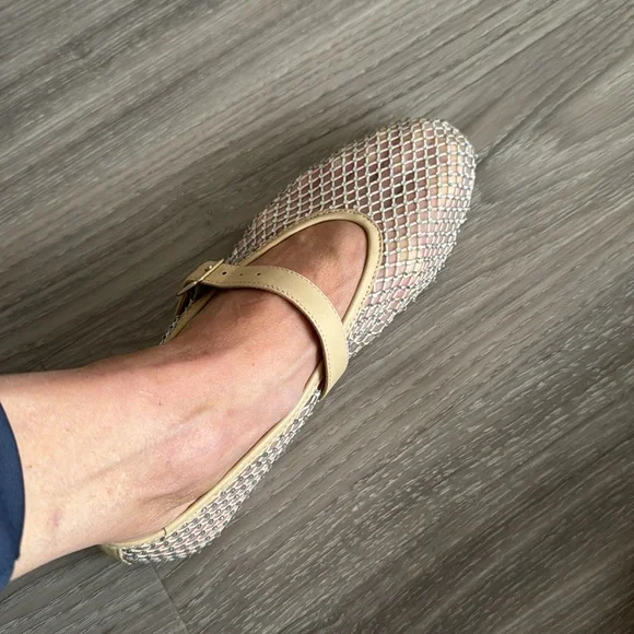 Steve Madden Gold & Nude Mesh Mary Jane Flats - Picture 9 of 9
